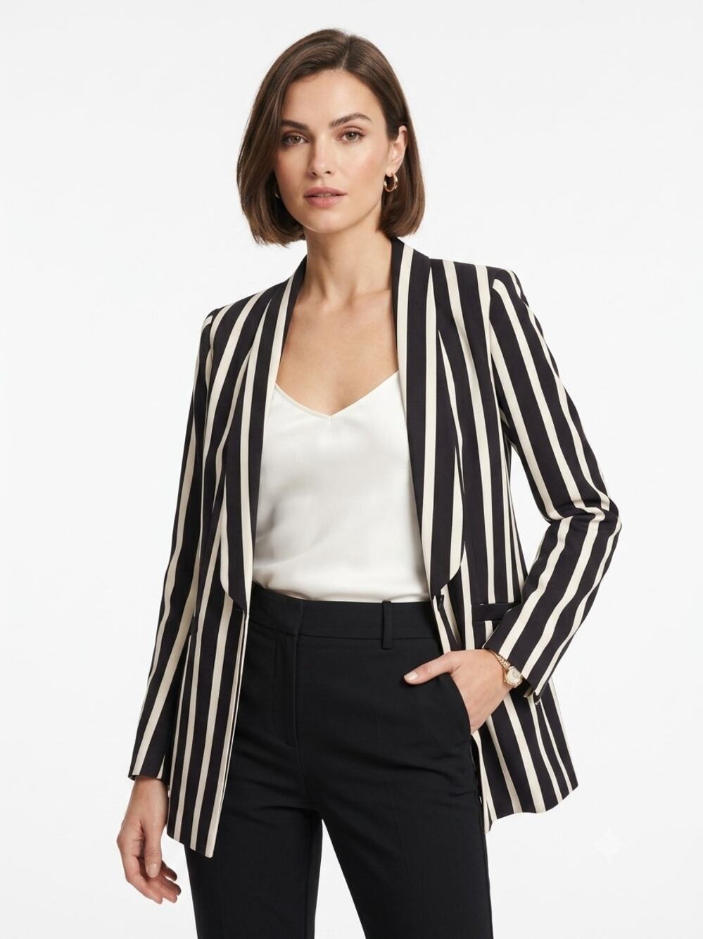Alice + Olivia NWT Breann Moondust Stripe Oversized Blazer Sz 2 Black White $550